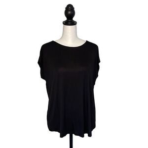 LOFT Women's Capped Sleeve Top Casual Shirt‎ Round Neck Size Small Petite Black